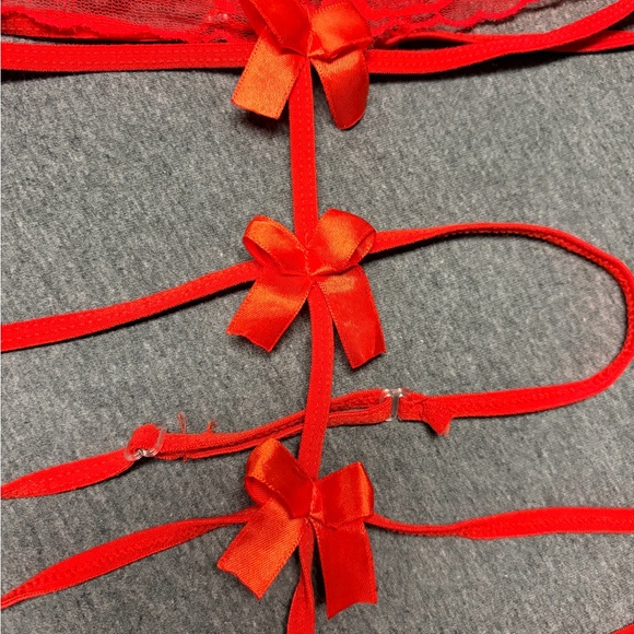 Strappy Red Lace Lingerie Set - Picture 2 of 4